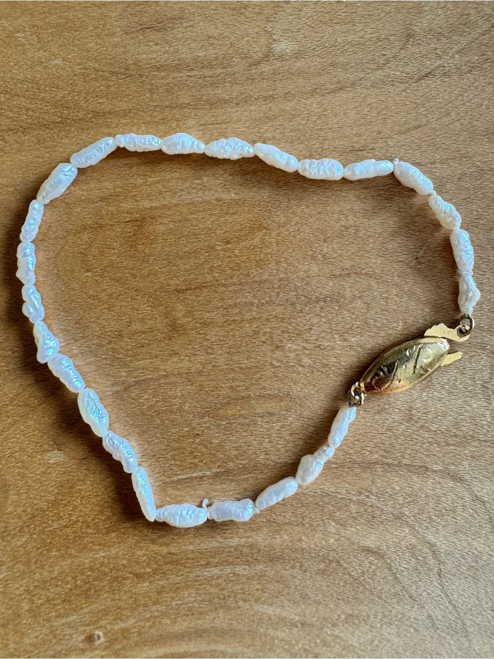 Vintage Rice Pearl Bracelet Gold Plated Silver Clasp